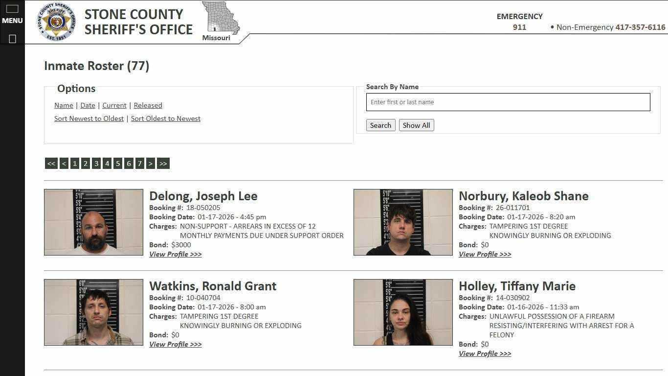 Inmate Roster - Current Inmates Booking Date Descending - Stone County Sheriff MO